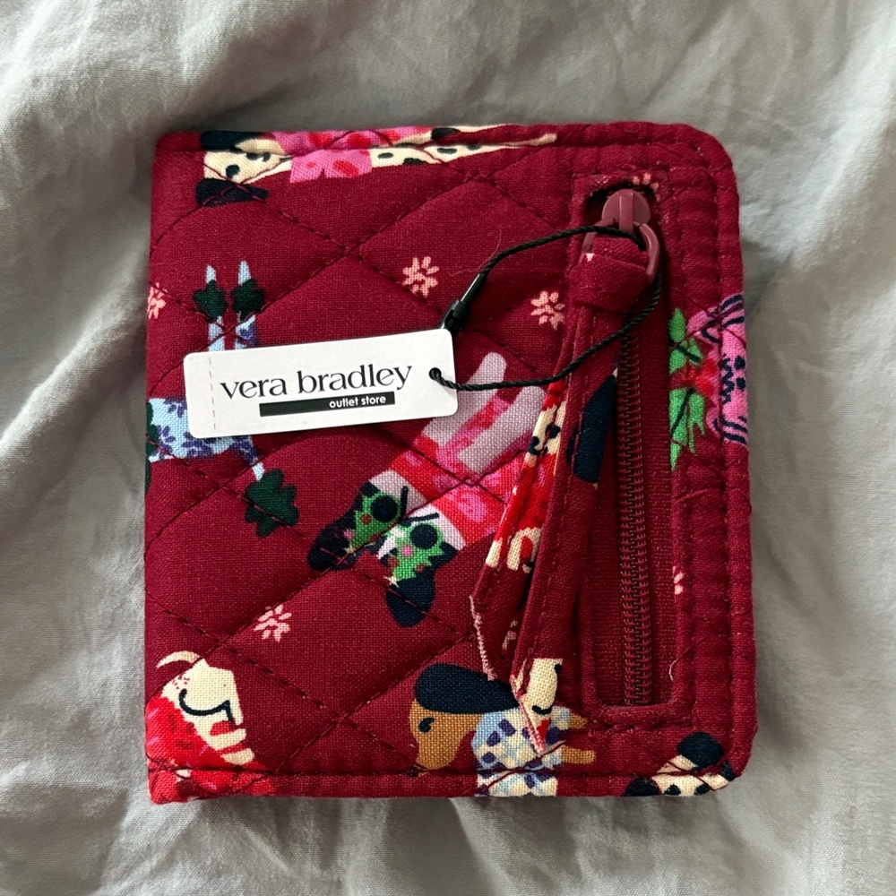 Vera Bradley wallet Dog Print Snap Quilted Cotton Red Christmas Holiday Gift NWT